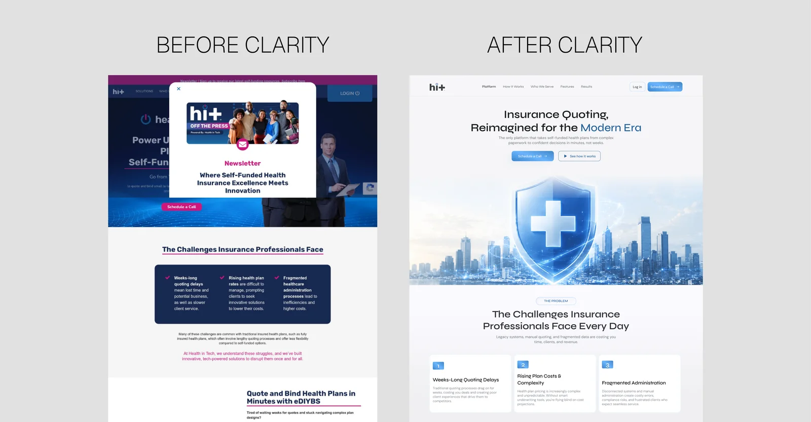 Website Conversion Optimization before and after clarity